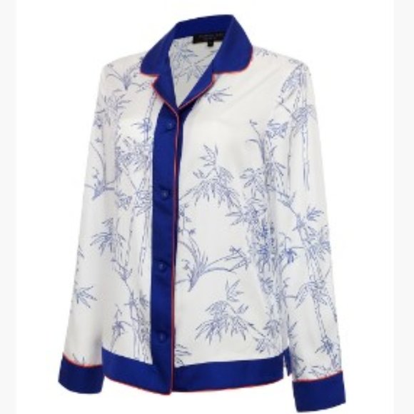 SHANGHAI TANG Loungewear Luxe Shirt with Porcelain Bamboo Print SIZE L - Picture 4 of 5